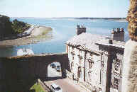 a view over the Menai Strait to south Anglesey from a tower of Caernarfon castle